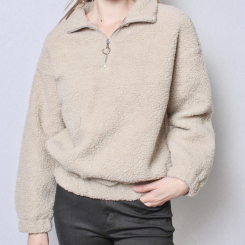 Women's Sherpa Zippered Mock Neck Pullover Jacket